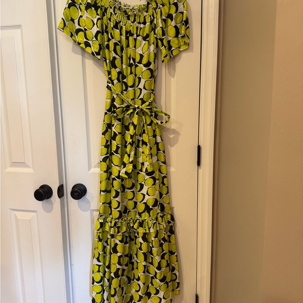 Tyler Boe Lime Green and Black Off-Shoulder Printed Maxi Dress